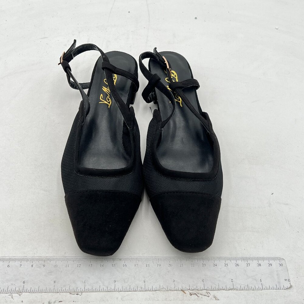 FOWT Black Mesh Round Toe Slip on Slingbacks Pump Comfy Chunky Low Heels Shoes - Picture 2 of 8